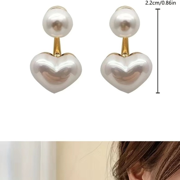 SALE💚 any 3 for $18 💚
 Accessories-Heart Pearl Stud Pendant Earrings - Picture 4 of 5
